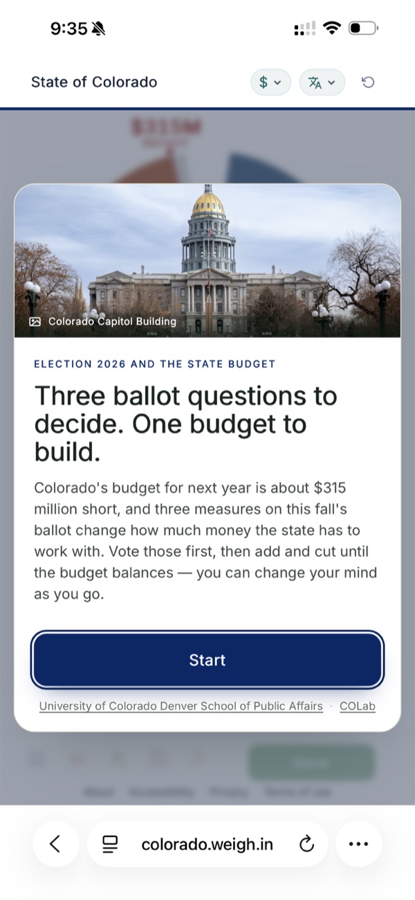 Colorado Tradeoffs on a phone: three ballot questions to decide, one budget to build